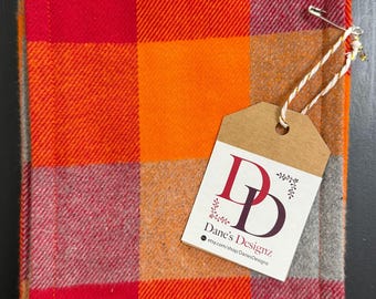 Grey & Orange Plaid Flannel Scarf: Soft Double-Layer Cotton Wrap