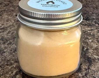 Vela de caoba y coco: Cera de soja vertida a mano, fragancia tropical para el hogar.