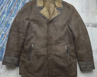 Abrigo vintage de piel de oveja auténtica