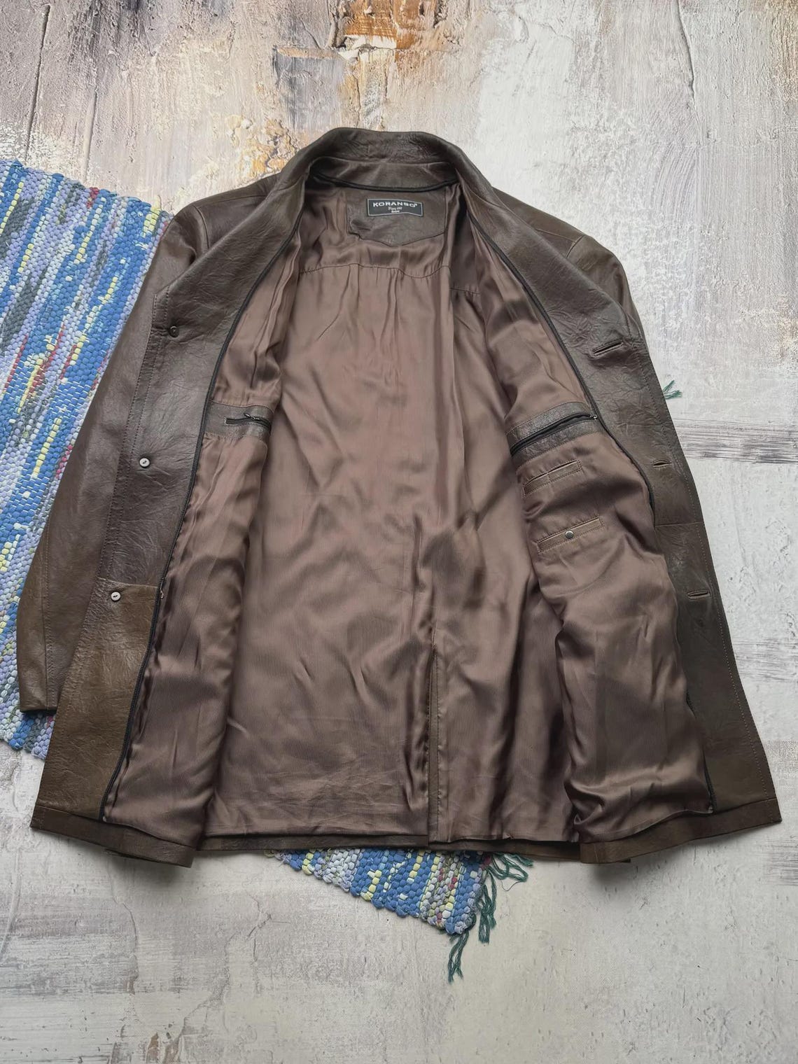 Vintage Minimalist Brown Men's Genuine Leather Jacket Oversized Retro Leather Blazer, photo 4 sur 5