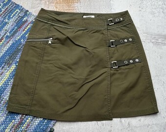 Vintage Olive Green Mini Buckle Detail Skirt Utility Y2K Cargo Style Skirt