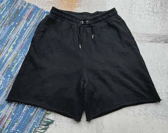 Vintage Men's Black Sweat Shorts Drawstring Lounge Gym Casual Athletic Summer Streetwear Bottoms
