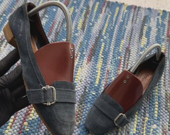 Vintage Gabor Suede Loafers Blue Buckle Slip On Block Heel Classic Women’s Shoes