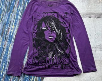 Vintage Y2K Purple Graphic Long Sleeve Top Women’s Printed Casual Streetwear Shirt