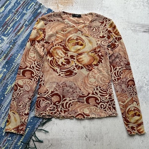 Vintage Printed Mesh Long Sleeve