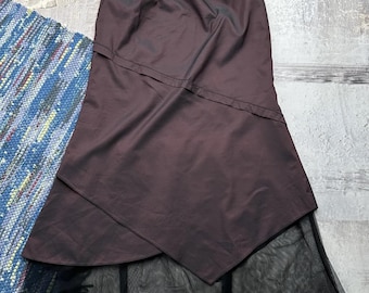 Vintage Brown Maxi Mesh Hem Asymmetrical Skirt Y2K Gothic Midi Skirt