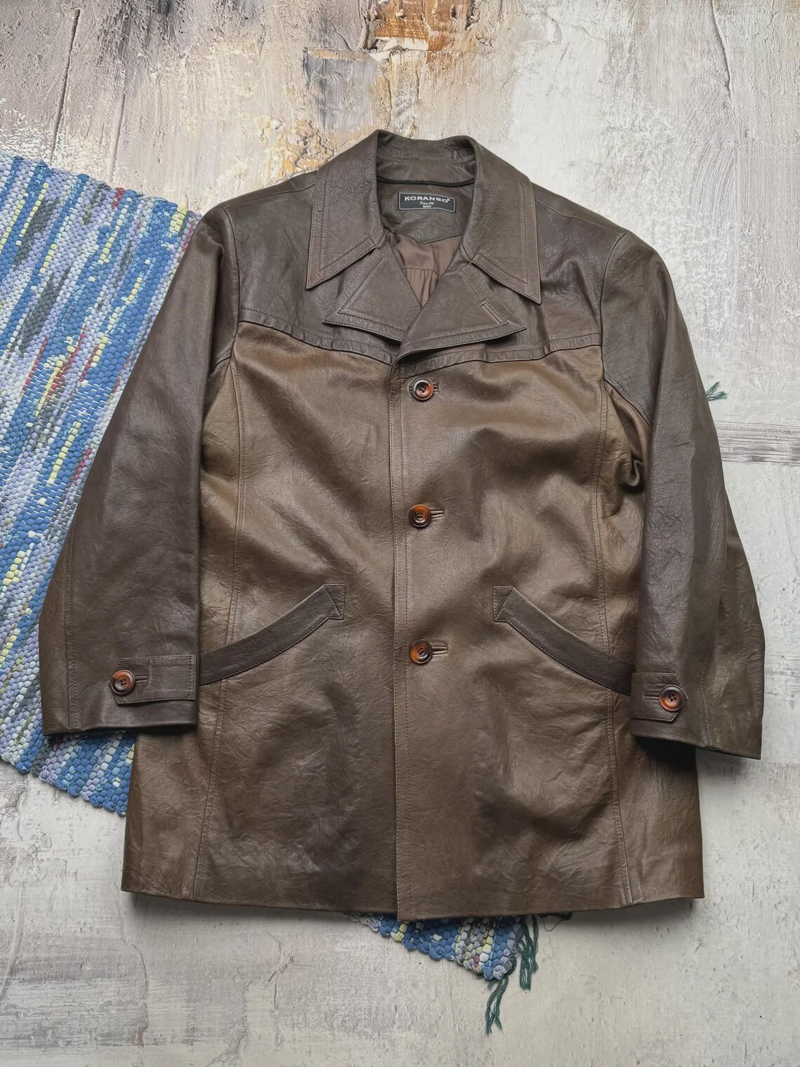 Vintage Minimalist Brown Men's Genuine Leather Jacket Oversized Retro Leather Blazer, photo 1 sur 5