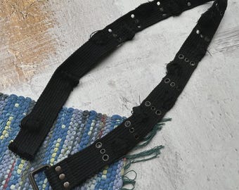 Vintage Unisex Grunge Distressed Black Genuine Leather Belt  display picture 1