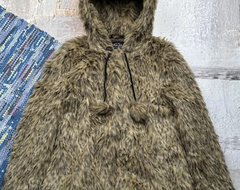 Vintage fuskpälsjacka för kvinnor Y2K fluffig kappa vinterglamorös ytterkläder