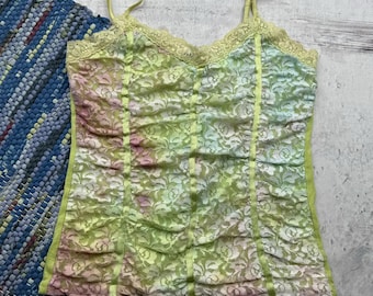Gorset z koronką w stylu vintage Y2K, przezroczysty, kwiatowy, na ramiączkach typu spaghetti, w stylu bielizny