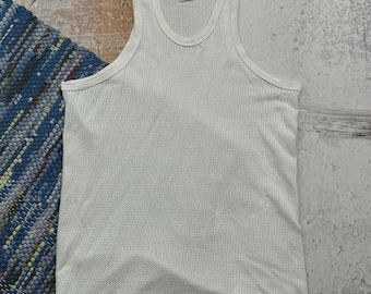 Vintage Waffle Knit Tank Top Women White Sleeveless Undershirt Retro Basic Tank