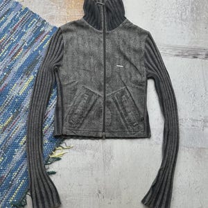 Vintage Faded Ribbed Cropped Full Zip Sweater