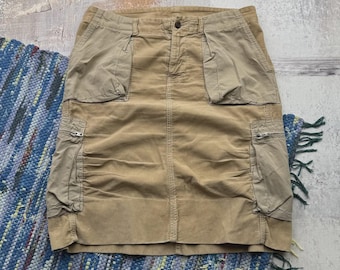 Vintage Cargo Mini Beige Utility Skirt Y2K Pocket Military Grunge Skirt