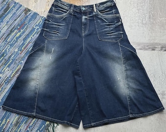 Y2K Denim Culotte Herren Jeans Shorts mit weitem Bein Vintage Baggy Skater Shorts