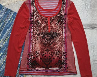 Vintage Y2K mesh damesshirt met lange mouwen rood doorschijnend gelaagd shirt Fairy Grunge Boho Top