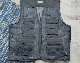 Vintage Utility Fishing Vest Men's Mesh Cargo Outdoor Tactical Zip Y2K Streetwear