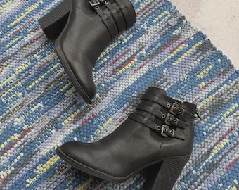 Vintage Ankle Boots Women Block Heel Buckle Booties Gothic Biker Shoes