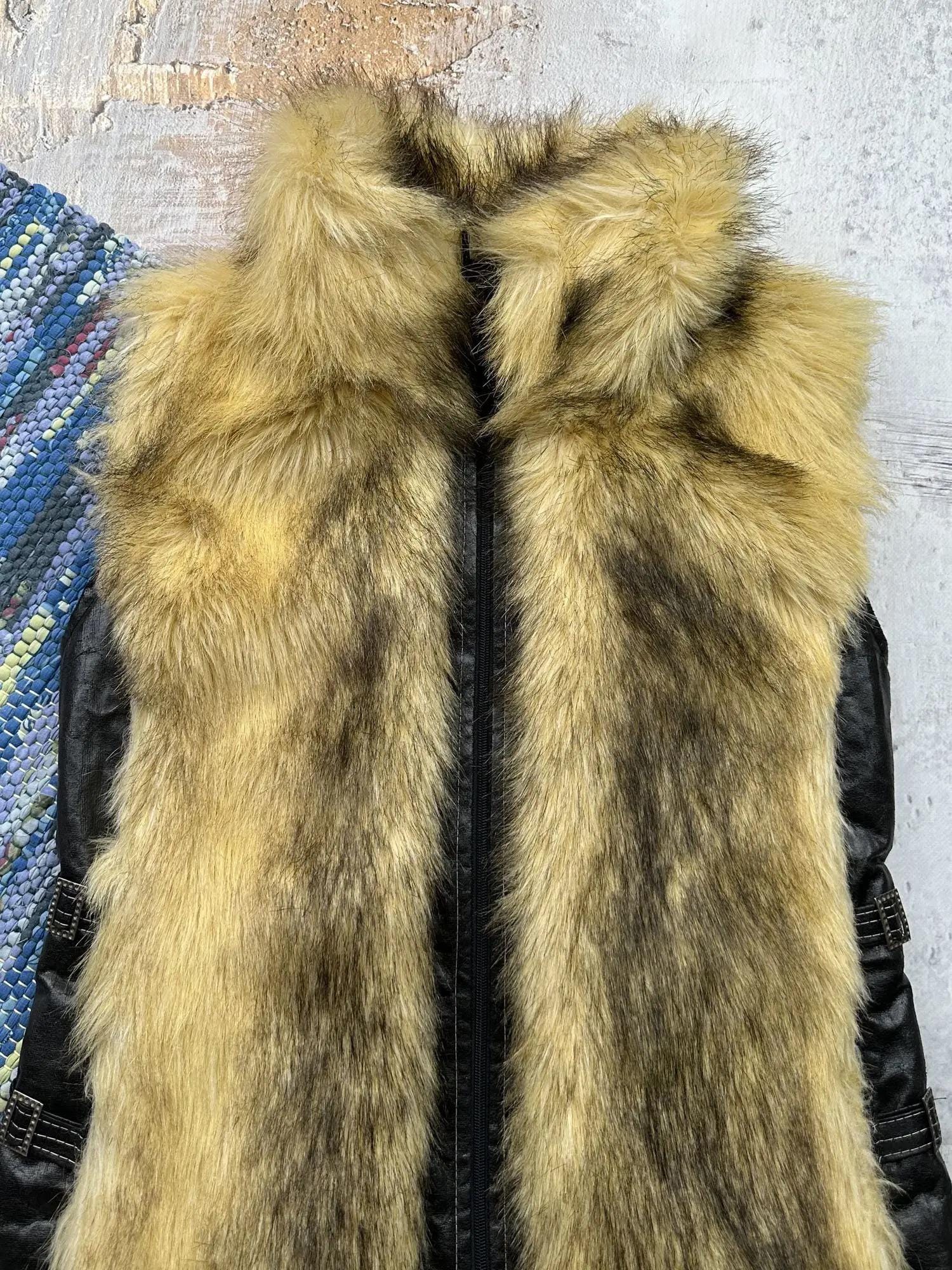 トップス Theredthread S flip fur vest Vintage Faux Fur High Collar Vest Zip up Winter Gilet Women's Soft