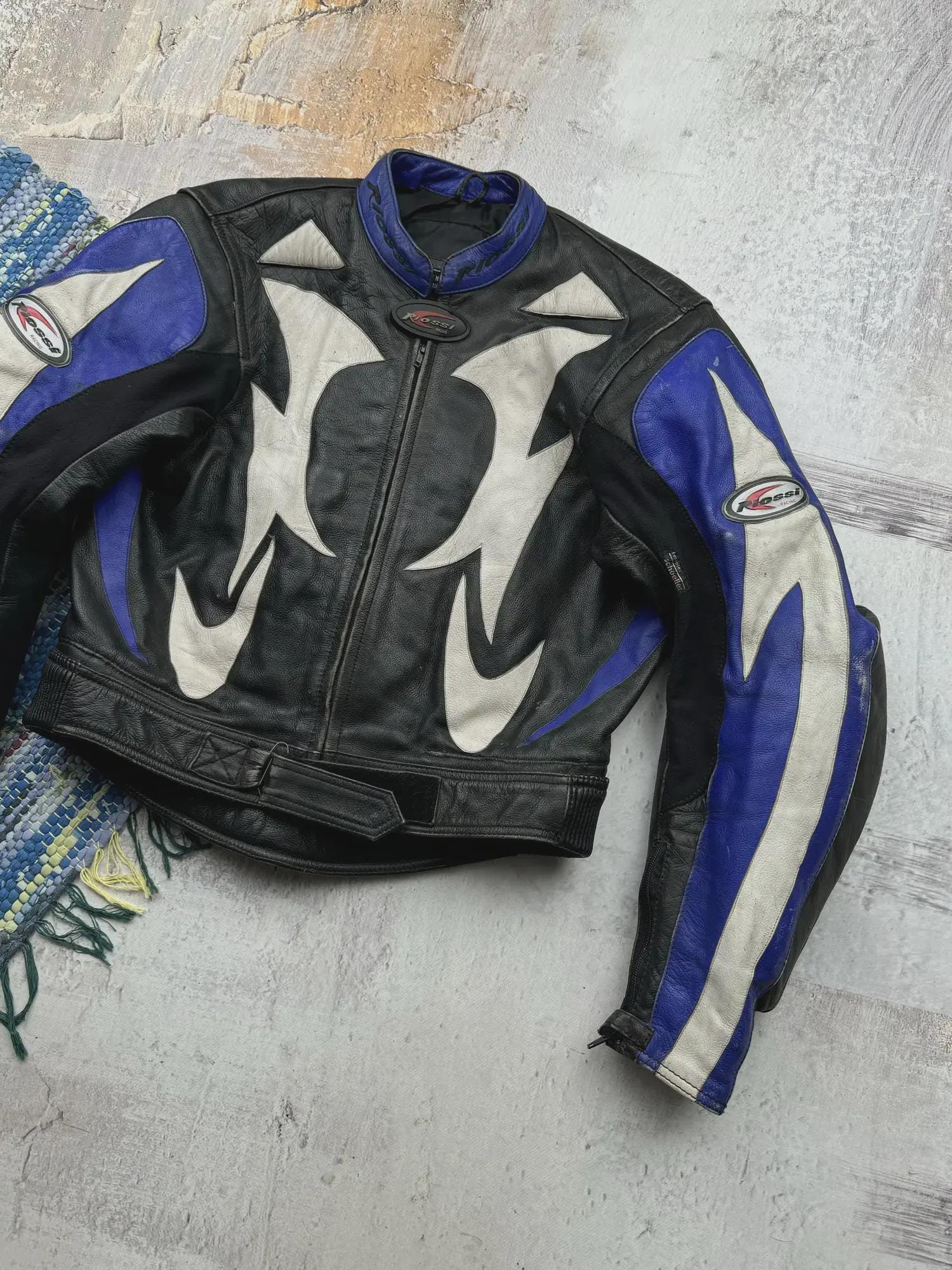 Vintage Leather Motorcycle Jacket Moto Racing Biker Zip up Black