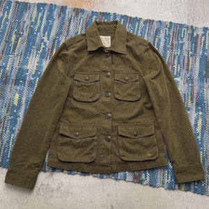Vintage Utility Jacket Olive Green Military Field Coat Cotton Women