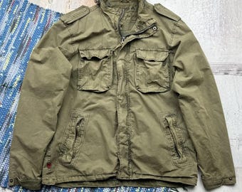 Vintage Herren Militär Feldjacke Olivgrün Gebrauchsjacke Cargo Army Style Mantel Y2K
