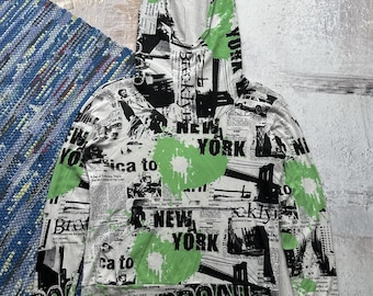 Y2K Graphic Hoodie Women Newspaper Print Streetwear Pullover Urban Grunge Sweatshirt