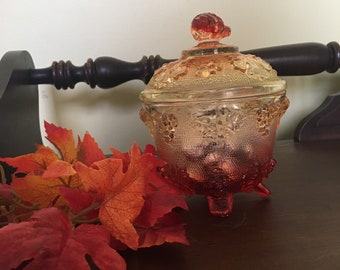 Vintage Grape Pattern Footed Candy Bowl with Lid