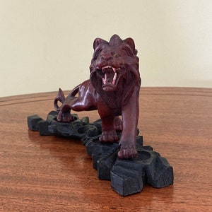 Very Old Hand Carved Lion Chinese Wooden Sculpture with Stand in Excellent Condition