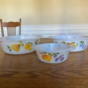 Fire King Gay Fad Fruit Pattern Cookware (3 Pieces)