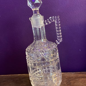 Cut Glass Container with Stopper and Handle