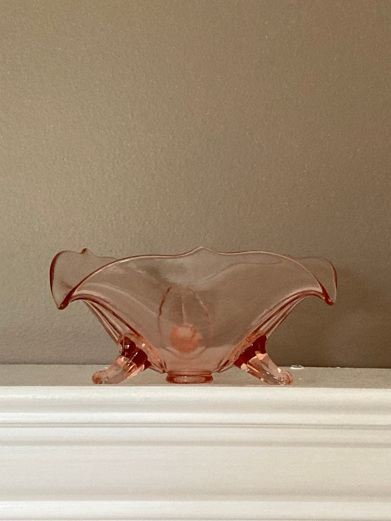 3 Footed Pink Depression Glass Candy Bowl Etsy