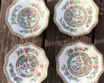 Indian Tree Coalport Bone China- Four Scalloped Slanted Saucers 5 1/4”