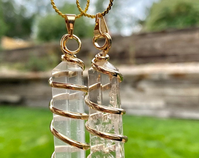 Spiral Wrapped Crystal Pendant Necklace