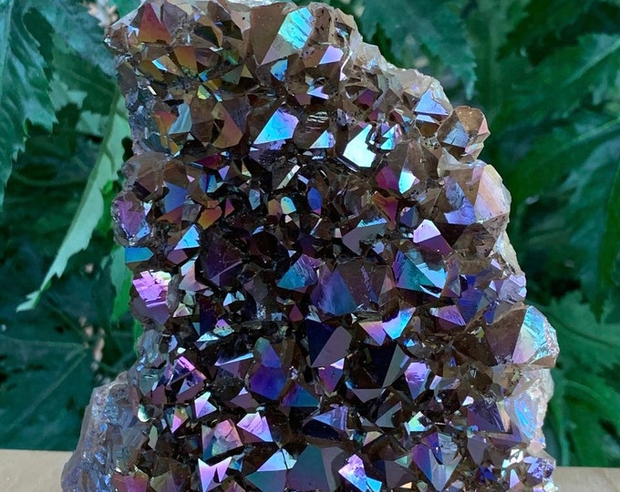 Rainbow Aura Amethyst Crystals with a Cut Base
