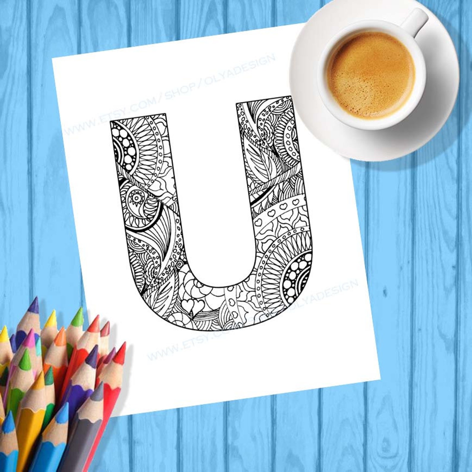 Letter U Coloring Page Alphabet Doodle Art | Etsy