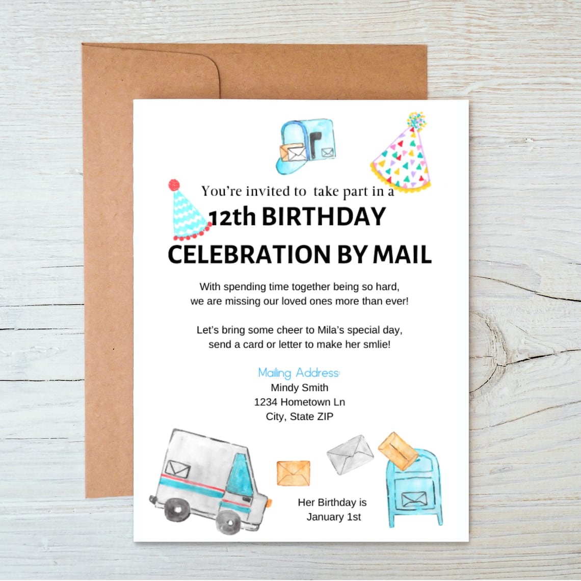 Mail Birthday Invite Printable Birthday by Mail Etsy