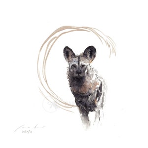 Hand Painted African Wild Dog Watercolor Print: Minimalist Wildlife Art
