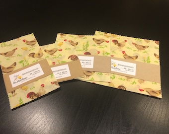 Beeswax cloth chickens 20 x 20 cm to 50 x 60 cm