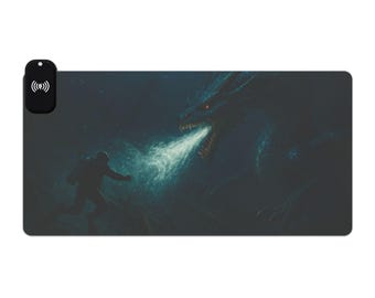 Water Dragon LED Wireless Charging Mouse Pad | Oversized Fantasy Desk Mat