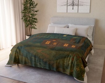 Cozy Cabin Blanket: Soft Polyester Throw, Forest Cabin Design