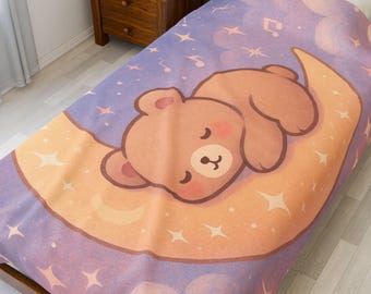 Kawaii Velveteen Sleeping Bear Plush Blanket: Cozy Pastel Throw for Sweet Dreams