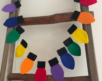 Rainbow Light Bulb Garland | Felt Christmas | Cozy, Reusable Home Decor | Party, Hosting, Christmas Decoration | Handmade For You