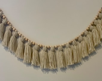 Beige Tassel Garland | Boho Home Decor for Mantle, Nursery, Wall, Shelf, and More | Cozy, Neutral Aesthetic | Moody | Wedding, Shower, Party