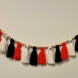 Halloween Tassel Garland | Boho Home Decor for Mantle, Wall, Shelf, and More | Ghost Friends| Party Decor