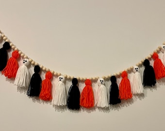 Halloween Tassel Garland | Boho Home Decor for Mantle, Wall, Shelf, and More | Ghost Friends| Party Decor