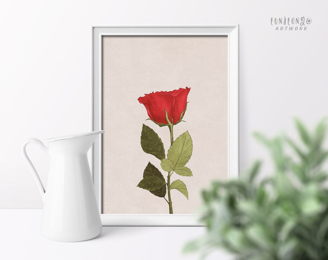Red Flower Poster Vintage Printable Art Downloadable Prints Etsy