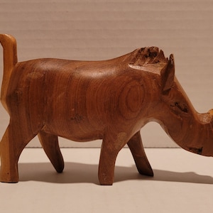 Vintage Hand Carved Warthog Wild Boar Pig Wooden Figurine Carving Wood Statue