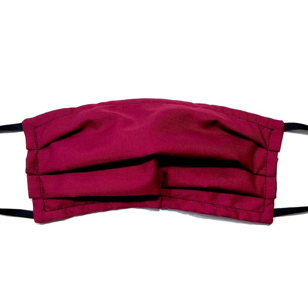 Maroon Merlot Mask, Burgundy Red, Dark Red Triple Layered Face Mask with Nose Wire, Adjustable Ear Loops, Pocket for Filter