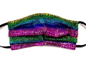 Rainbow Pride Mask, Summer, Colorful Scales, ADULT Size, Triple Layered Mask with Nose Wire, Adjustable Ear Loops, Pocket for Filter