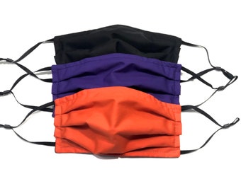 3 Packs masques faciaux, violet, orange, noir triple couche avec fil de nez, chute, boucles d’oreille réglables, poche pour filtre, lavable
